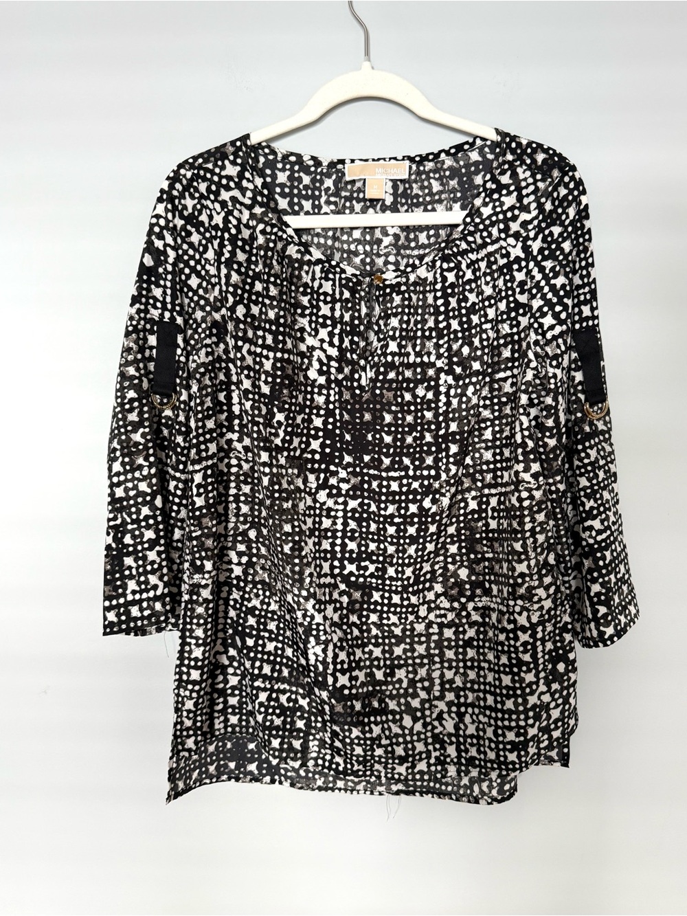 MICHAEL Michael Kors Black and White Printed 3/4 Sleeve Tunic